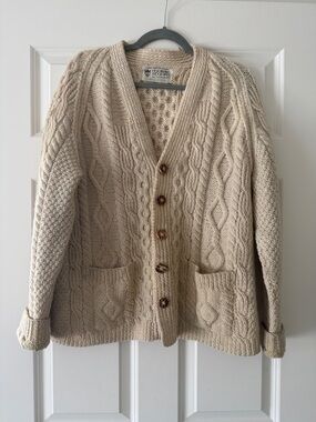 Vintage Scottish Hand Knitted Cardigan Sweater - Cream